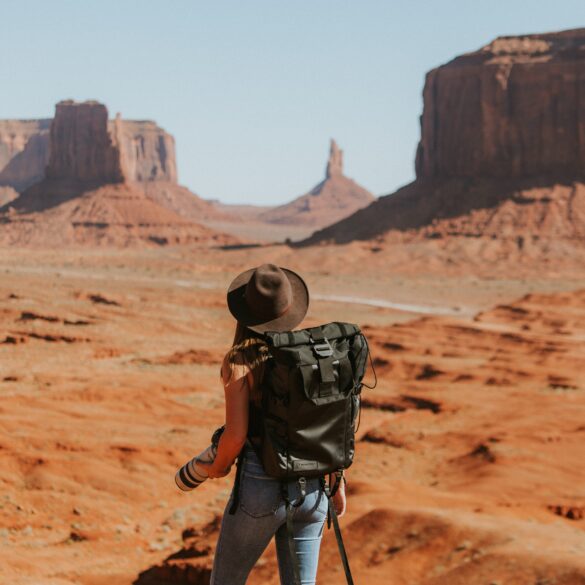 woman backpacking in a canyon